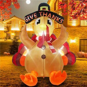 6FT Inflatable Turkey Thanksgiving Outdoor Decoration Bulit-in LED Lights